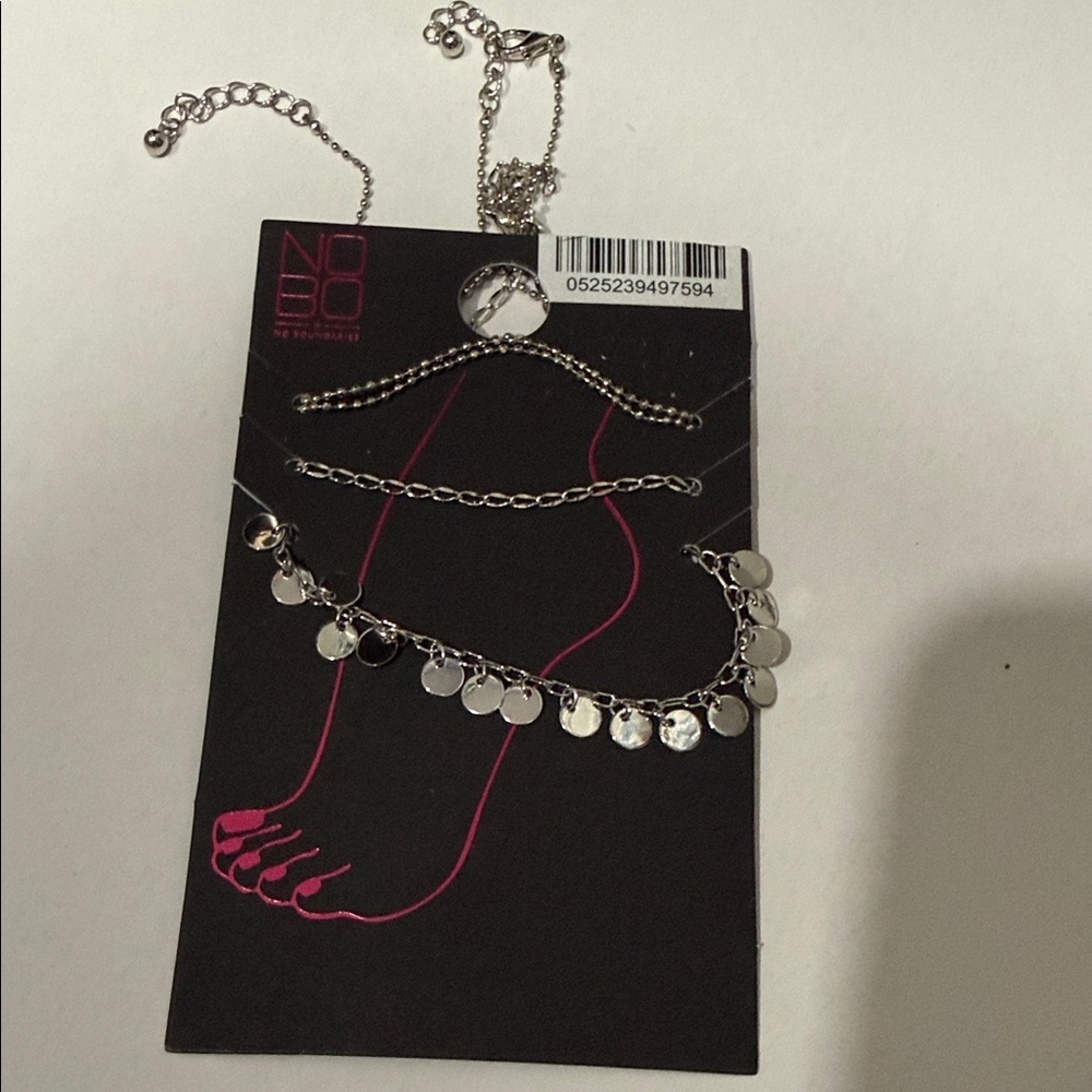 3 NOBO Silver Charm Anklet Set